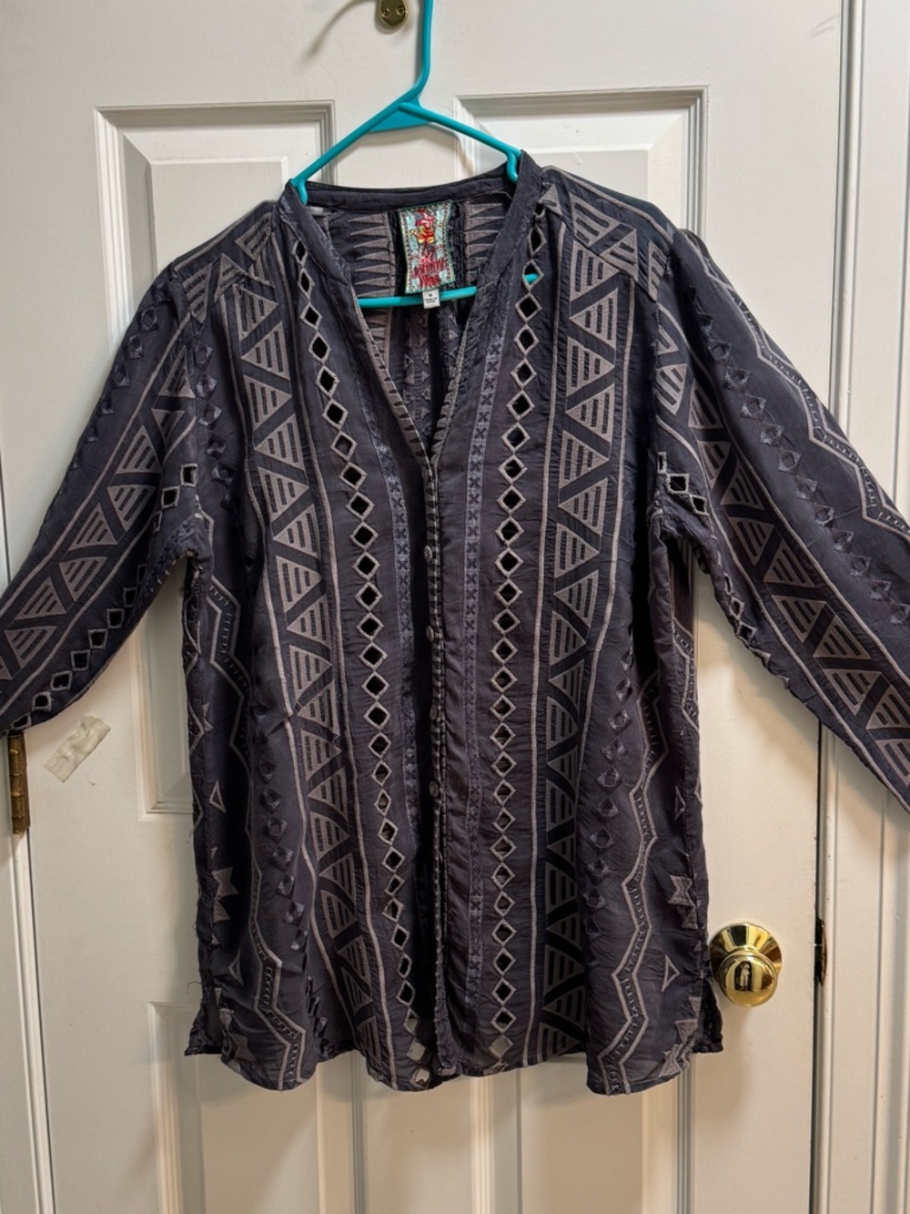 Johnny Was 
Boho Embroidered Open-Front Women's Tunic Charcoal Grey